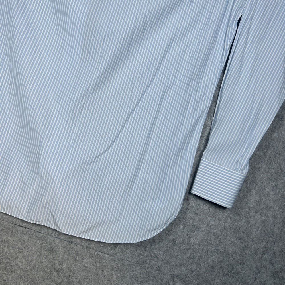 Ermenegildo Zegna Dress Shirt Men 16 Large Blue White Striped Luxury button down - Picture 14 of 16